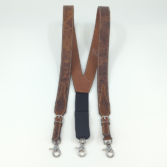 NOCONA *NEW* Men's Leather Ostrich Print Suspenders Silver Hardware Sz XL - Picture 1 of 7